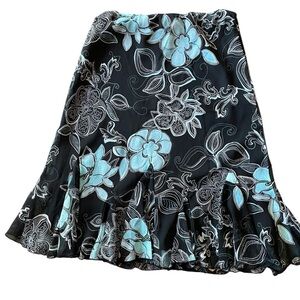 East 5th Women’s Floral Black Blue White Lined Skirt Elastic Waist Size: 10